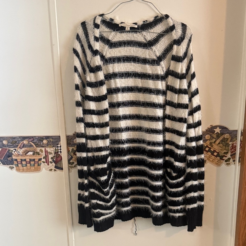 Rewind Black and White Striped Sweater Cardigan